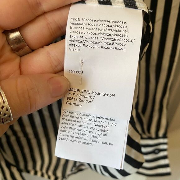 Madeleine Reverse Stripe Tye Button Blouse, Black White Shirt, Size 12 - Picture 4 of 9
